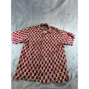 Que shirt Men's Large Short Sleeve Shirt Red Palm Tree Print button down shirt